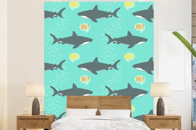 Behang - Fotobehang Patronen - Water - Haai - Jongens - Jongetje - Kind - Kids - Breedte 225 cm x hoogte 280 cm