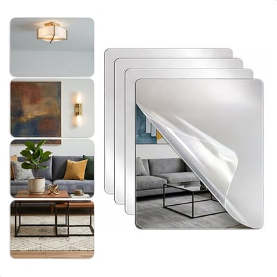Plakspiegel 20x30 - 4 stuks - Zelfklevende - Plakspiegels - Hollywood make up spiegel - Deur - Spiegel - Folie - Badkamer - Grote - Sticker - Pas - Wand - Spiegel