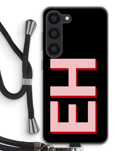 Gepersonaliseerd - Case Company® - Hoesje met koord geschikt voor Samsung Galaxy S23 hoesje met Koord - Monogram - Telefoonhoesje met Zwart Koord - Bescherming aan alle Kanten en Over de Schermrand