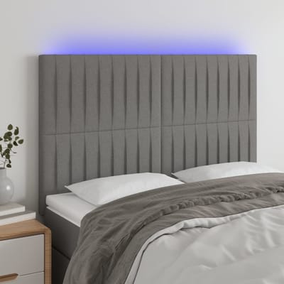 vidaXL - Hoofdbord - LED - 144x5x118/128 - cm - stof - donkergrijs