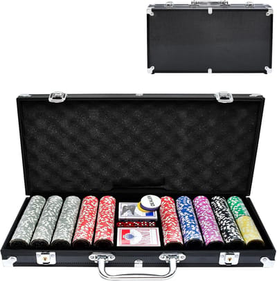 Pokerset - Met Aluminium Behuizing - 500 Laser Pokerchips - Professioneel Pokerset - Incl 2x Pokerdecks - 3x Dealer Button - 5x Dobbelstenen - 2x Sleutels - Zwart - NAIZY