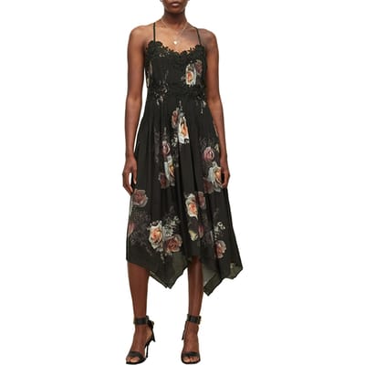 AllSaints Debi Juliette Dress Black Maat: 8 | Midi Jurken Outlet | Dames | Zwart