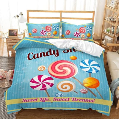 Lolly dekbedovertrek kussensloop Zoete beddengoedset King size 3D kinderdekbedsets 2/3 stuks cadeau voor jongens en meisjes 140x200cm
