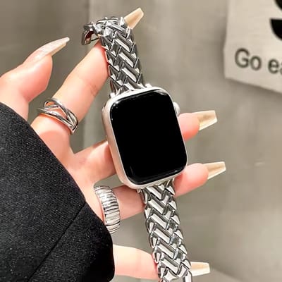MY PROTECT - Luxe Metalen Visgraat Slim Bandje - Geschikt Voor Apple Watch Bandje - Series 1/2/3/4/5/6/7/8/9/10/SE - 38mm - 40mm - 41mm - 42mm - Zilver