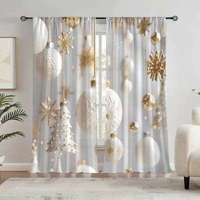2 stuks Set Feestelijke Bal Kerstgordijnen Zachte Velours Stof Digitaal Bedrukt met Tunnelzak Ontwerp gordijnen voor Woonkamer W150H166cm(59x62in)&Rod Pocket gray
