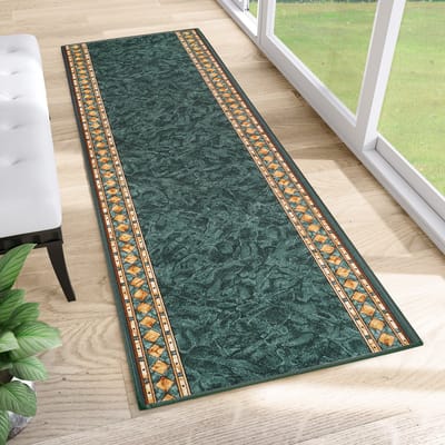 Tapiso Tapijtloper Antislip – Klassiek Perzisch Oosters Donkergroen – Gangloper Keukenloper Rubber Onderkant Maat- 80x100