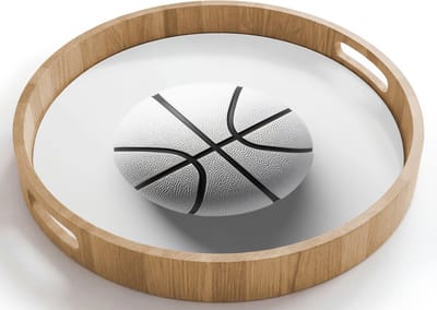 Dienblad rond 40x40 cm - Schootdienblad hout - Basketbal - Wit - Schaduw - Lijnen - Borrelplank rechthoek - Plateau houten dienbladen