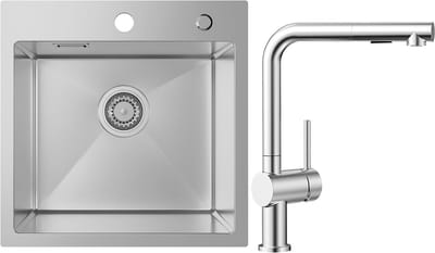 SOFETIY MAX Spoelbak Keuken 45x45CM - Spoelbak Met Kraangat - Spoelbakken Keuken Met Uittrekbare Uitloop Keukenkraan - Wasbak Keuken RVS
