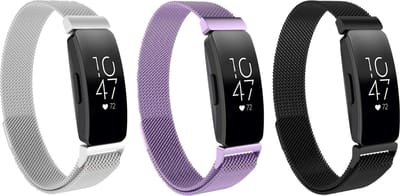KELERINO. Milanees bandje voor Fitbit Inspire (HR) - 3 pack - Zilver / Lila / Zwart - Large