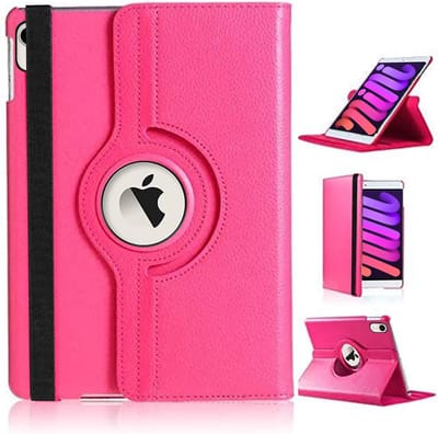Tablethoes Geschikt voor: iPad Mini 6 hoes - iPad Mini 6e generatie 2021 hoes, iPad Mini 6 (8,3") A2567 A2568 A2569 hoesje 360° draaibaar (donker roze)