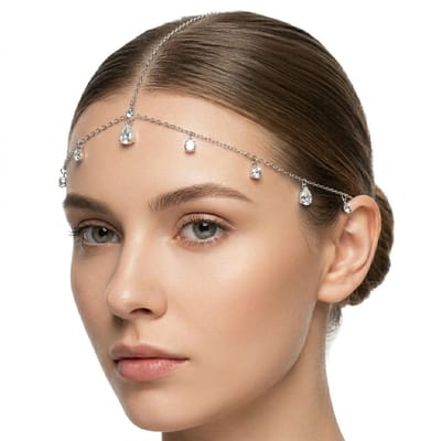 Zilverkleurige haarketting dames bohemian hoofdketting met strass steentjes fijne schakel ketting festival strand accessoire haar sieraad