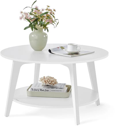 Velmio Salontafel Rond - Houten Koffietafel - Hout Bruin Design - Bijzettafel - 2 Laags - Stevig MDF Materiaal - Eenvoudige Montage - 80 Ø Cm