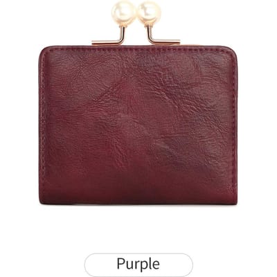 Portefeuille Femme Court Compact Trois Couches Grande Capacité Portefeuille Rétro Perle Cuir PU de Haute Qualité Multi Emplacements Cartes/Porte-Monnaie Zéro brown