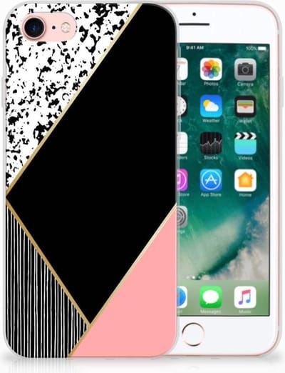 iPhone SE 2022 | SE 2020 | 8 | 7 TPU Hoesje Zwart Roze Vormen