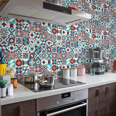 Zelfklevende tegelmuurstickers voor keuken en badkamer - 60 cementtegelstickers (Azulejos muurstijl) - 60 stickers, 10x10cm