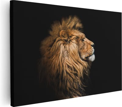 Artaza Canvas Schilderij Leeuwenkop - 30x20 cm - Klein - Muurdecoratie Dierenkop - Wanddecoratie Woonkamer - Kamer Accessoires Dieren