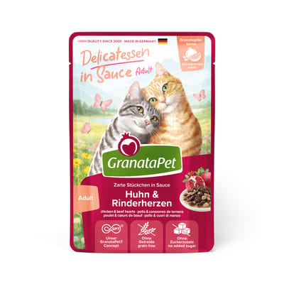 Voordeelpakket 24x100g GranataPet Delicatessen in Saus Kip & Runderhart nat kattenvoer