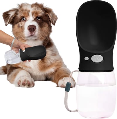 JAXY Drinkfles Hond - Honden Waterfles - Drinkfles Honden Onderweg - Waterfles Hond - Honden Drinkfles - 350ml - Zwart