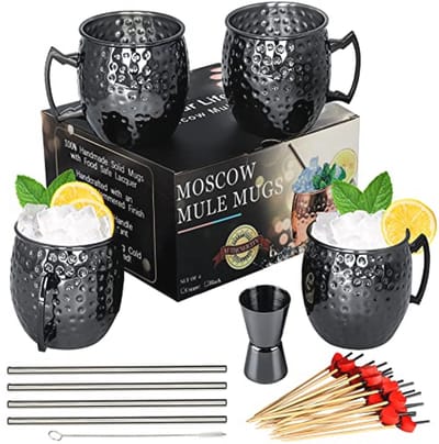 Zwarte Roestvrijstalen Moscow Mule Mokken - Set van 4 voor Gekoelde Dranken