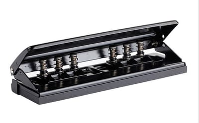 Verstelbare metalen 6-gats perforator, geschikt voor 6 vellen, voor dagplanner, agenda, dagboek en navulpagina's (Zwart)