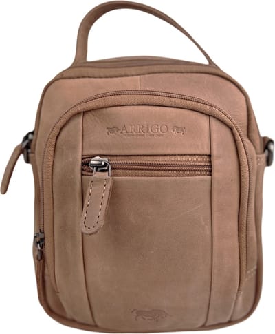 Crossbody tas leer - Taupe schoudertas - Leer tas Dames - Leer tas heren - Rundleer
