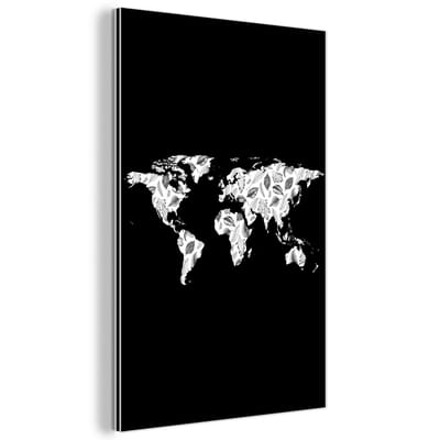 Aluminium schilderij 100x150 cm - Wanddecoratie metaal - Wereldkaart - Bladeren- Design - Metalen muurdecoratie woonkamer - Decoratie industrieel - Foto op dibond - Industriële accessoires slaapkamer