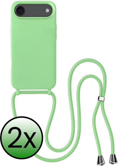 Hoes Geschikt voor iPhone Air Hoesje Met Koord - Telefoonhoesje Geschikt voor iPhone Air Backcover Met Afneembaar Koord - Groen - 2 Stuks