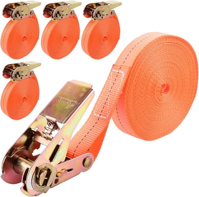 Spanbanden met ratel - Sjorbanden lading - Vastzetten bagage - Zonder haken - 10 meter lengte - Oranje