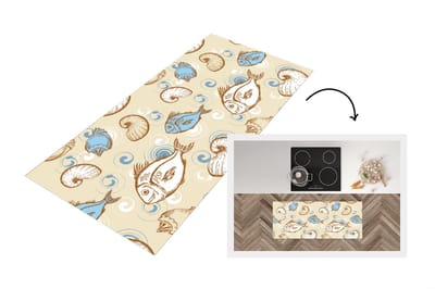 Keukenloper - Loper keuken - Vis - Schelpen - Pastel - Design - Vintage - 120x50 cm - Keukenloper vinyl