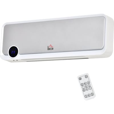 HOMCOM wandradiator oscillerende blaasfunctie 2000 W-verwarming keramisch PTC - 3 vermogensniveaus - inclusief afstandsbediening zilverwit