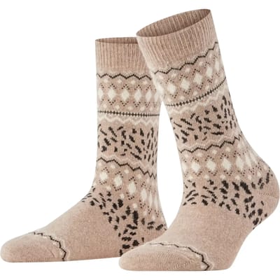 FALKE Cosy Wool Special Edition gedessineerd wol viscose kasjmier sokken dames beige - maat 35-38