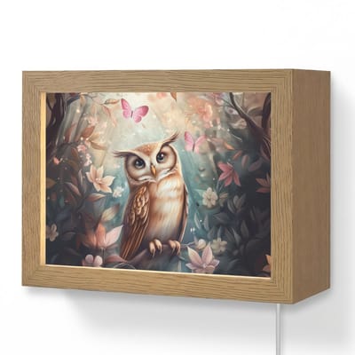 Wandlamp 20x15 cm - Oplaadbaar - Uil - Bos - Bloemen - Vlinders - Wandlampen binnen woonkamer - Slaapkamer lamp met kabel - Decoratieve nachtlamp - Vloerlamp snoer