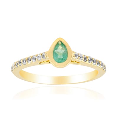 Cavill - Elegante Damesring - 925 Sterling Zilver Verguld - 0.181 ct Peervormige Zambia Smaragd - 0.31 ct Zirkon