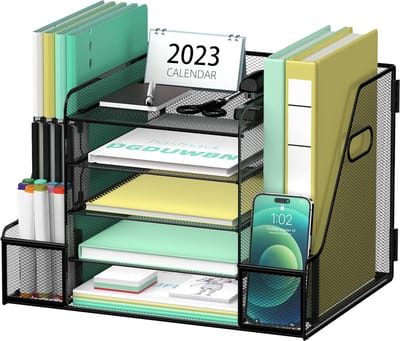 Luxe 5-Laags Metalen Bureau Organizer - Verticaal Archiefsysteem voor Brieven, Documenten & Kantoorbenodigdheden - Zwart
