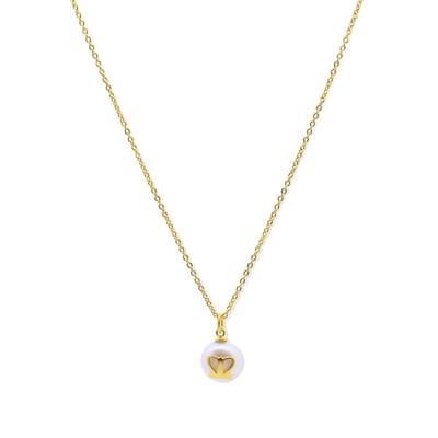 New Bling 9LA-20050 Zilveren Ketting met Hangertje - Kroontje -Parel - 9,5mm Doorsnee - 39+3+4cm - Zilver - Verguld/Goud op Zilver