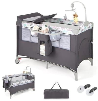 5-in-1 Opvouwbaar Cododo Babybed met Matras en Luiertafel - Multifunctioneel Reisbureau voor Kinderen 0-36 Maanden