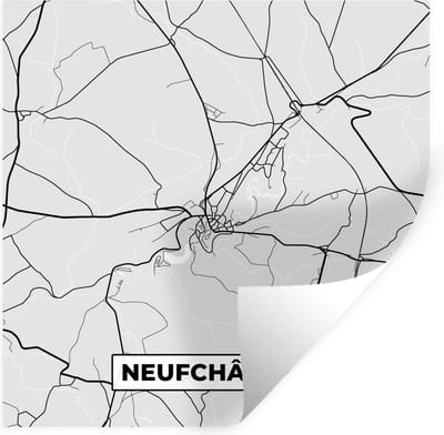 Muurstickers - Sticker Folie - Stadskaart – Plattegrond – België – Zwart Wit – Neufchâteau – Kaart - 100x100 cm - Plakfolie - Muurstickers Kinderkamer - Zelfklevend Behang XXL - Zelfklevend behangpapier - Stickerfolie