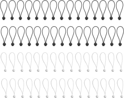 Spanrubbers met bal, 60 stuks zeilspanners 10 cm, expanderlussen, zeilbevestiging, rubberen spanner, spanrubber met bal, voor banners, paviljoenen, overkappingen, dekzeilen, tent, zwart, wit