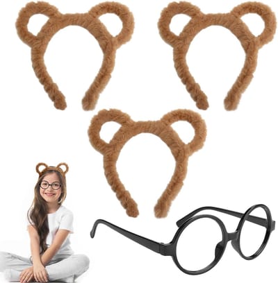 4-delige Chipmunks Set met 3 Hoofdbanden en Bril, Schattige Cartoonaccessoires voor Halloween en Verjaardagsfeestjes