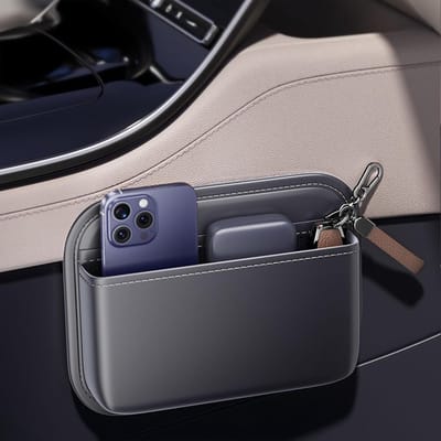 Oneay 1 stuk - Auto-opbergtas, kleine organizer voor in de auto, geschikt voor autostoelen, portieren en middenconsole, PU-leer (zwart)