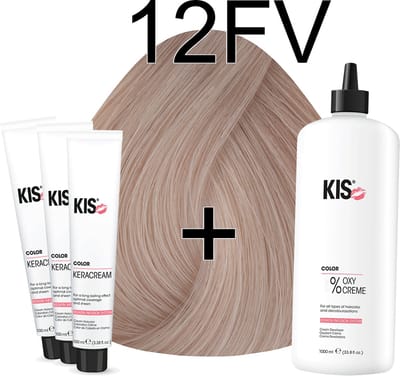 Kis KeraCream Color - 100ml - Haarverf Set - 12FV Ultralicht fantasie violet | KIS - (3 x haarverf & 1L waterstofperoxide)
