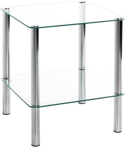 Moderne bijzettafel van metaal en veiligheidsglas - Afmetingen 39x39x47 cm