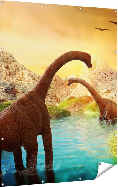 Gards Tuinposter Dinosauri�rs in het Water - Dino's - 120x160 cm - Tuindoek - Tuindecoratie - Wanddecoratie buiten - Tuinschilderij