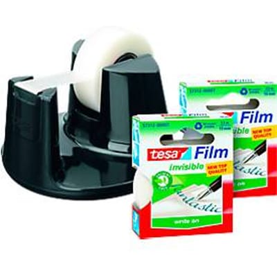 Plakbanddispenser tesafilm® invisible Zwart Rolbreedte (max.): 19 mm Rollengte (max.) 33 m Incl. 3 plakfolierollen 33 m x 19 mm