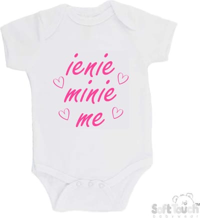 100% Katoenen Romper "Ienie minie me" Meisjes Katoen Wit/roze Maat 62/68