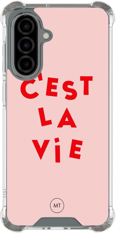 Hoesje (shockproof) geschikt voor Samsung Galaxy A36 - C'est la vie - Extra sterke case - TPU/polycarbonaat - Tekst - Roze, Transparant