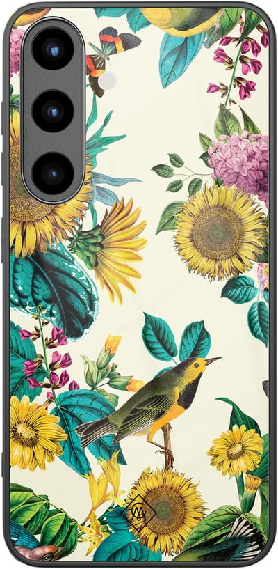 Casimoda® hoesje - Geschikt voor Samsung Galaxy S25 - Zonnebloemen / Bloemen - Luxe Hard Case Zwart - Backcover telefoonhoesje - Multi