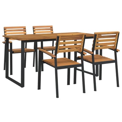 vidaXL - 5-delige - Tuinset - massief - acaciahout - en - metaal