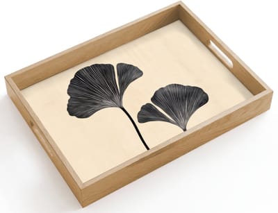 Dienblad hout 40x30 cm - Schootdienblad - Bladeren - Minimalistisch - Zwart - Borrelplank rechthoek - Plateau dienbladen