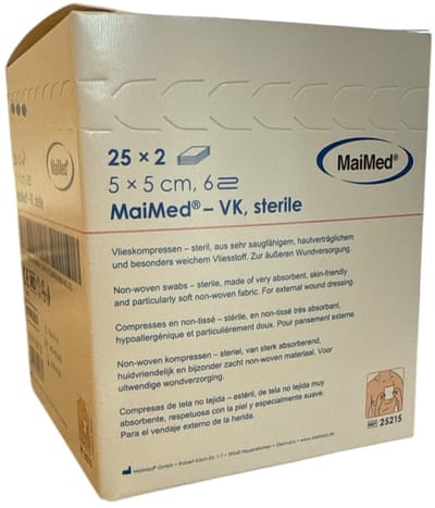 MaiMed non-woven steriele gaascompressen 5cm x 5cm per 2 stuks steriel verpakt 25x2 6laags